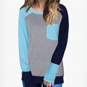 MARLOCA Women Casual Long Sleeve Crewneck Colorblock Pocket Shirt
